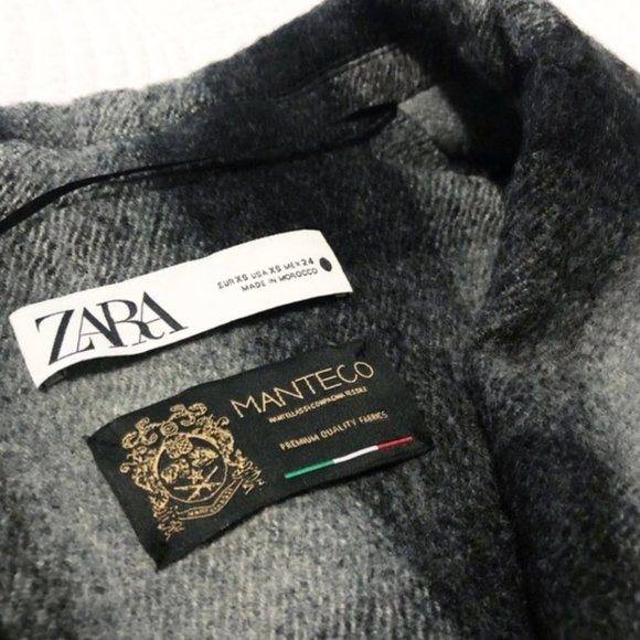 ZARA Women New PLAID CHECK DOUBLE BREASTED MANTECO 100% WOOL COAT Gray A… - Picture 13 of 16